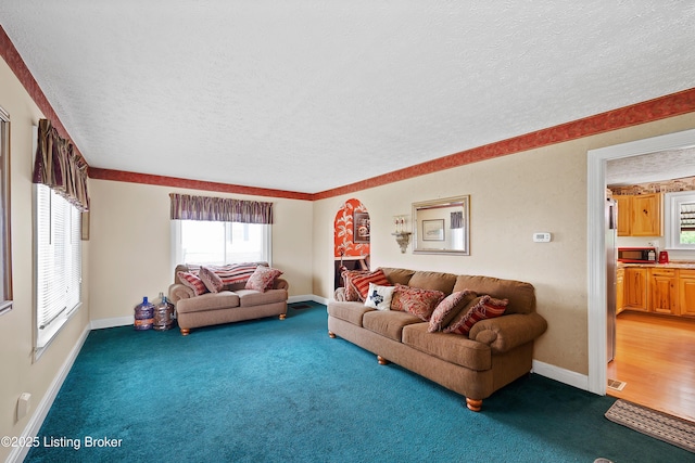 117 Fairview Dr, Waddy, KY 40076 - carpeted living area featuring baseboards, visible vents, and a textured ceiling