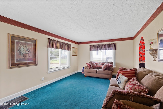 117 Fairview Dr, Waddy, KY 40076 - living area featuring baseboards, a textured ceiling, and carpet