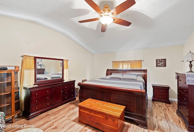 117 Fairview Dr, Waddy, KY 40076 - bedroom with a ceiling fan, light wood-style floors, and lofted ceiling