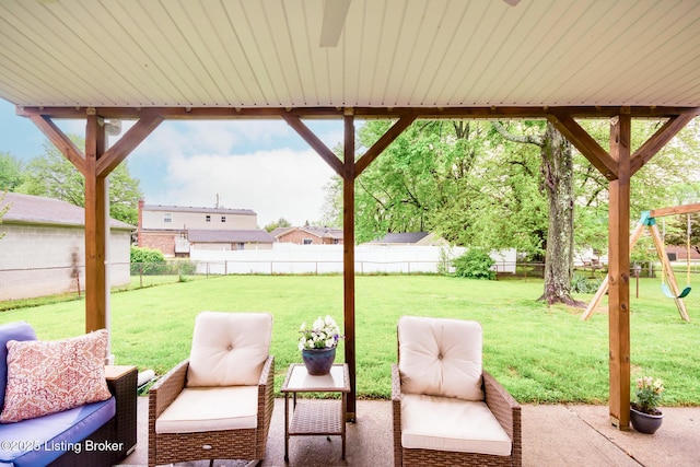 view of patio with an outdoor hangout area and a fenced backyard