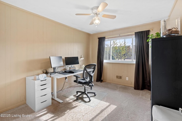 1465 N Buckman St, Shepherdsville, KY 40165 - carpeted office space featuring baseboards, ceiling fan, and wooden walls
