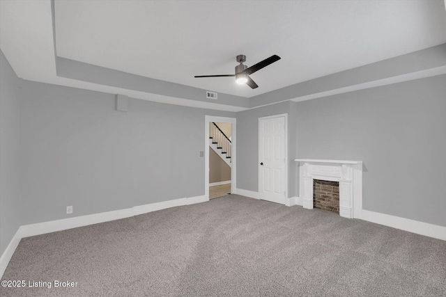 206 E Madison St, La Grange, KY 40031 - unfurnished living room featuring a ceiling fan, carpet flooring, stairs, and baseboards