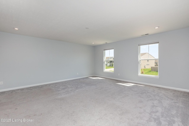 112 Shadow Rock Ct, Shepherdsville, KY 40165 - spare room with baseboards, visible vents, carpet floors, and recessed lighting