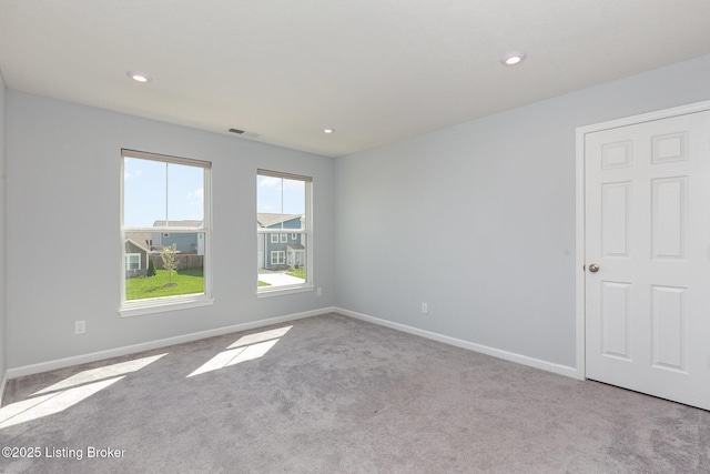 112 Shadow Rock Ct, Shepherdsville, KY 40165 - spare room with baseboards, visible vents, carpet floors, and recessed lighting