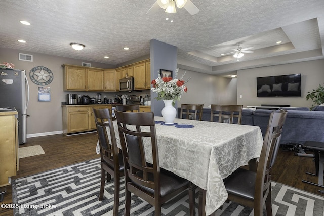 216 Willow Creek Dr, Mt Washington, KY 40047 - dining space with a textured ceiling, ceiling fan, baseboards, and dark wood finished floors