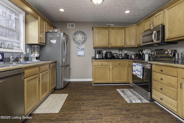 216 Willow Creek Dr, Mt Washington, KY 40047 - kitchen featuring appliances with stainless steel finishes, visible vents, baseboards, and a sink