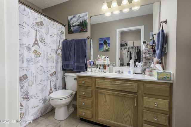216 Willow Creek Dr, Mt Washington, KY 40047 - bathroom with curtained shower, vanity, toilet, and tile patterned flooring