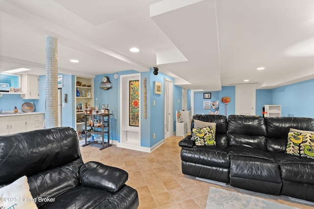 320 Biltmore Rd, Louisville, KY 40207 - living area with light tile patterned floors, recessed lighting, and baseboards