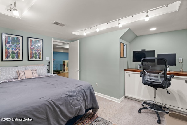 320 Biltmore Rd, Louisville, KY 40207 - bedroom featuring rail lighting, carpet floors, baseboards, and an office area
