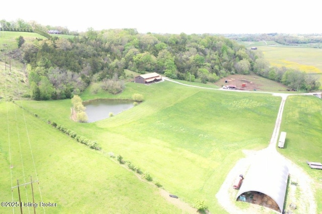 drone / aerial view with a rural view and a water view