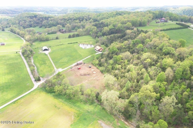 birds eye view of property with a rural view and a water view