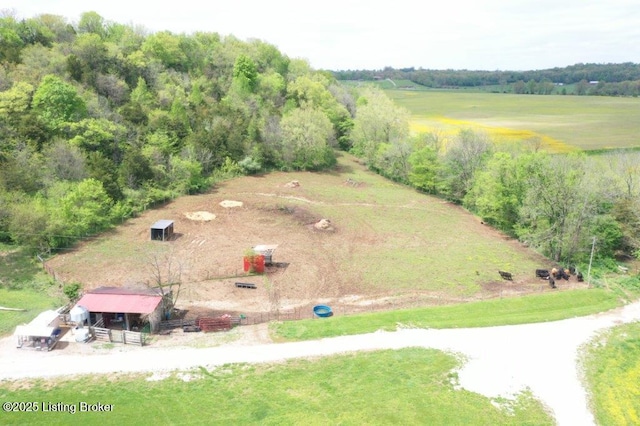 birds eye view of property featuring a rural view