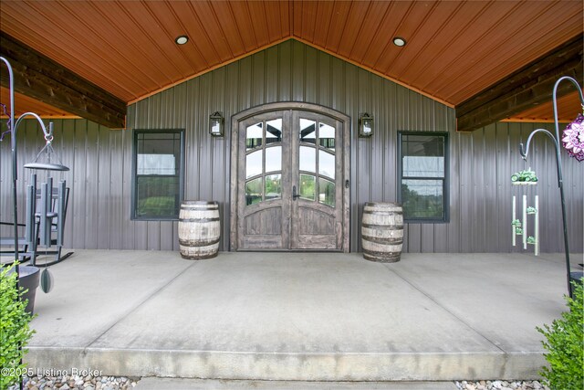 501 Shumate Ln, Bardstown, KY 40004 - view of exterior entry featuring board and batten siding and french doors