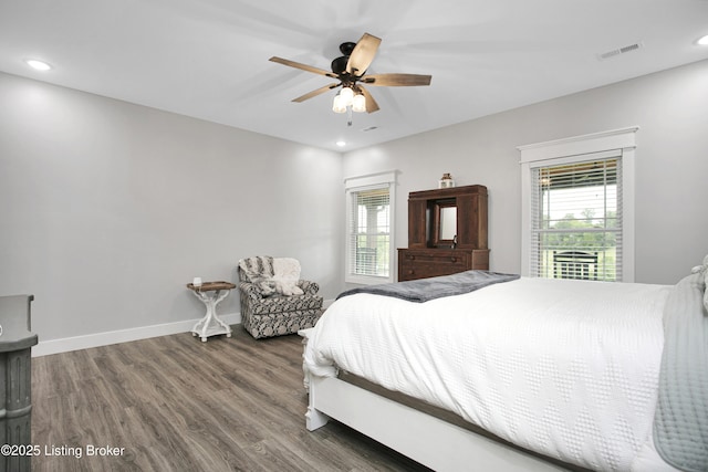 501 Shumate Ln, Bardstown, KY 40004 - bedroom featuring multiple windows, wood finished floors, recessed lighting, baseboards, and a ceiling fan