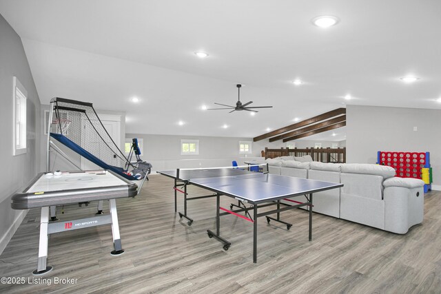 501 Shumate Ln, Bardstown, KY 40004 - game room featuring vaulted ceiling, light wood-type flooring, baseboards, recessed lighting, and a ceiling fan