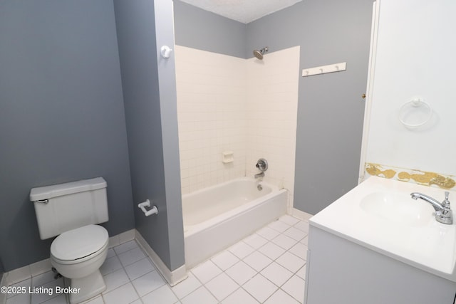 full bathroom with vanity, bathing tub / shower combination, tile patterned floors, toilet, and baseboards