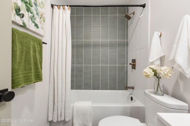 full bath with shower / bath combo and toilet