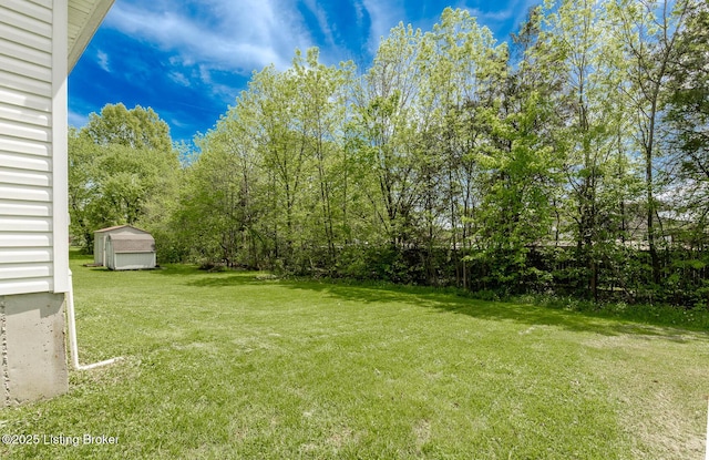 view of yard featuring an outbuilding and a storage shed