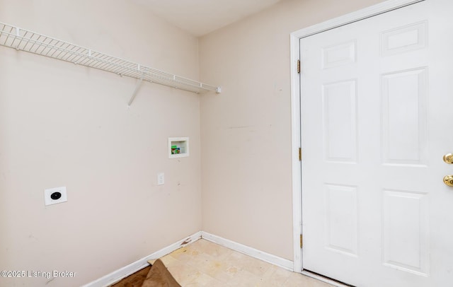 clothes washing area featuring laundry area, washer hookup, baseboards, and electric dryer hookup