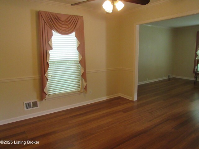 11802 Running Creek Rd, Douglass Hills, KY 40243 - unfurnished room featuring ceiling fan, wood finished floors, ornamental molding, and baseboards