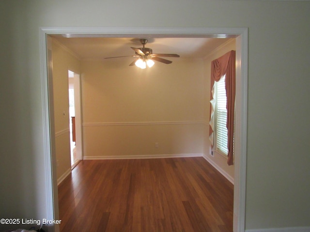 11802 Running Creek Rd, Douglass Hills, KY 40243 - empty room with ornamental molding, wood finished floors, ceiling fan, and baseboards