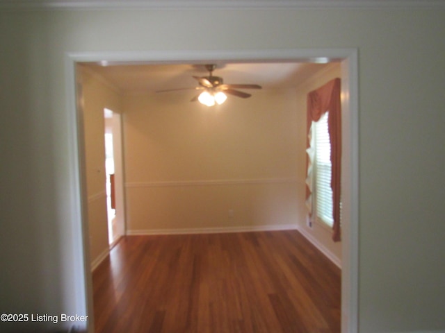 11802 Running Creek Rd, Douglass Hills, KY 40243 - empty room with ornamental molding, wood finished floors, ceiling fan, and baseboards