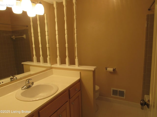 11802 Running Creek Rd, Douglass Hills, KY 40243 - bathroom featuring toilet, tile patterned flooring, tiled shower, and vanity