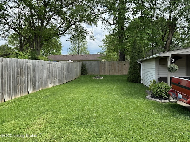 view of yard with a fenced backyard