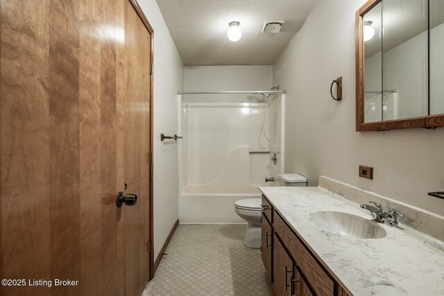 4217 Deckard School Rd, Radcliff, KY 40160 - bathroom with tile patterned floors, toilet, vanity, bathing tub / shower combination, and a textured ceiling