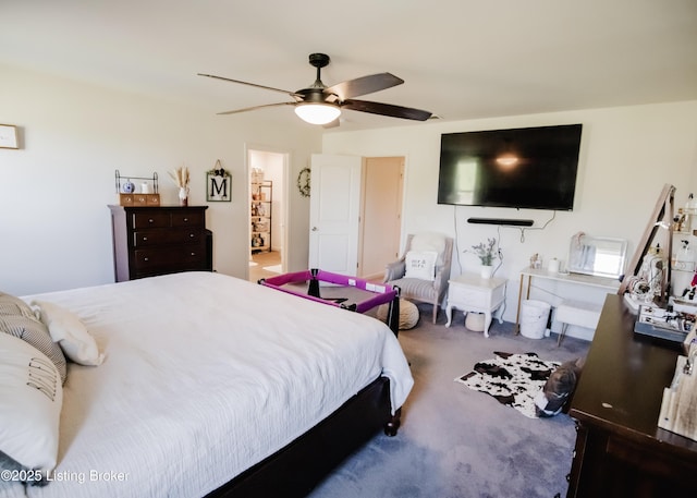 bedroom with carpet flooring and ceiling fan