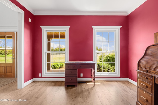 interior space with baseboards, plenty of natural light, and wood finished floors