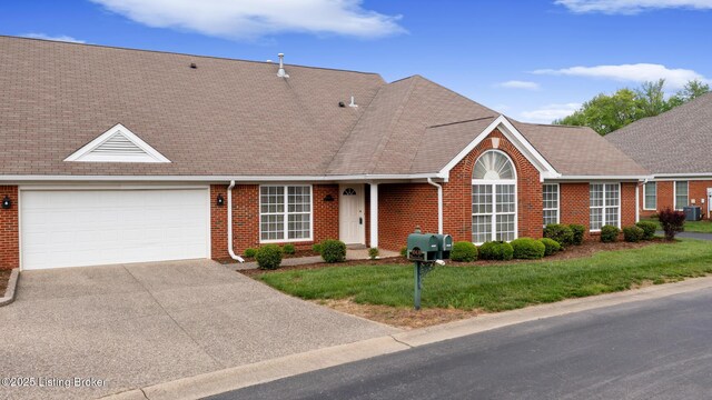 10436 Monticello Forest Cir, Louisville, KY 40299 - ranch-style house with concrete driveway, brick siding, a front lawn, and a garage