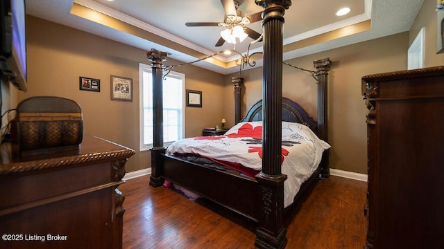 113 Chattanooga Dr, Coxs Creek, KY 40013 - bedroom featuring recessed lighting, a raised ceiling, baseboards, ornamental molding, and dark wood finished floors