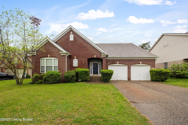 8507 Missionary Ct, Louisville, KY 40291 - traditional-style home with brick siding, a garage, a front lawn, and driveway