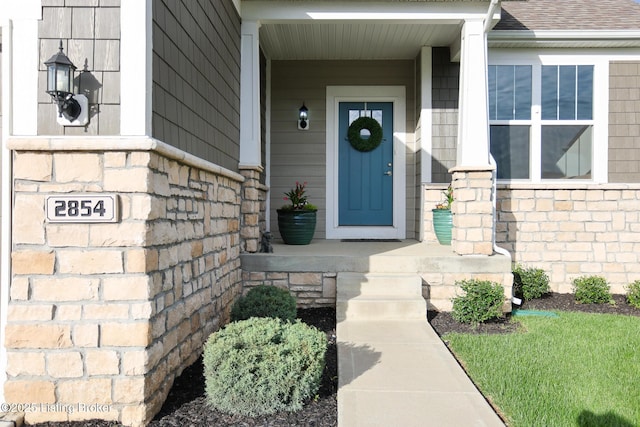 2854 Hamilton Springs Dr, Louisville, KY 40245 - property entrance featuring stone siding and covered porch