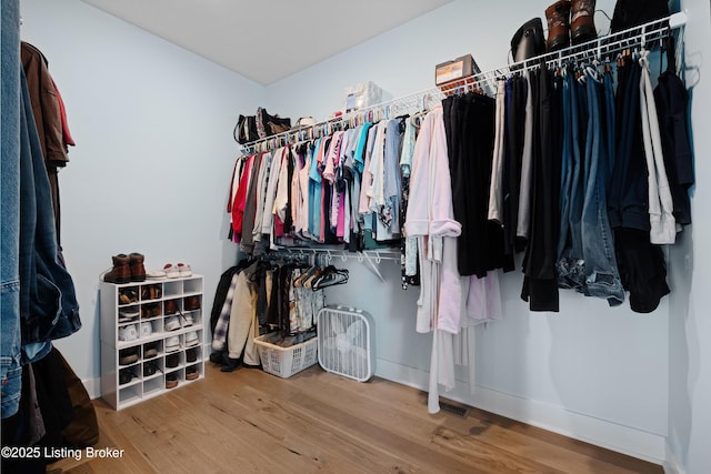 walk in closet featuring wood finished floors