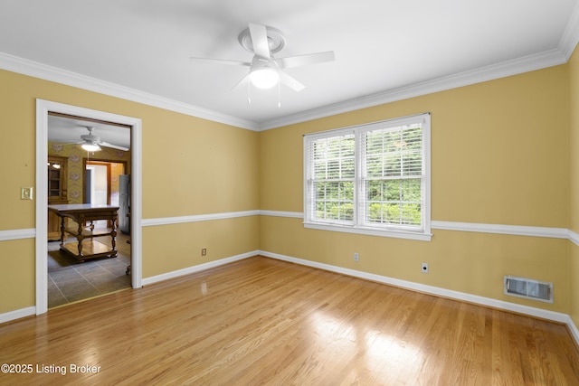 2224 Wynnewood Cir, Louisville, KY 40222 - unfurnished room with ceiling fan, baseboards, light wood-style floors, and ornamental molding
