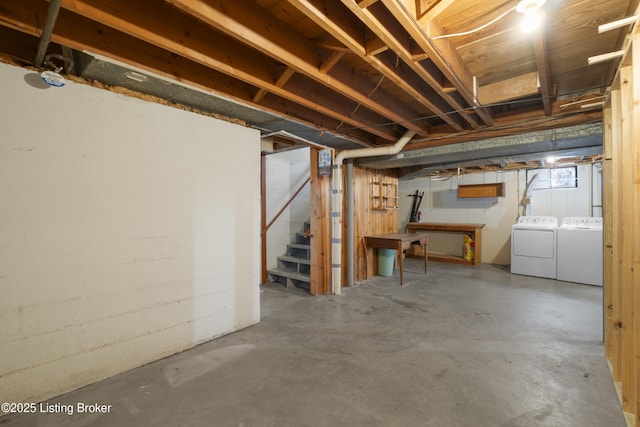 2224 Wynnewood Cir, Louisville, KY 40222 - below grade area with washing machine and dryer and stairs