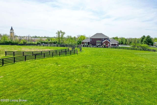 view of yard featuring fence and a rural view