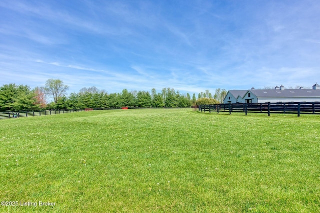 view of yard with a rural view and fence