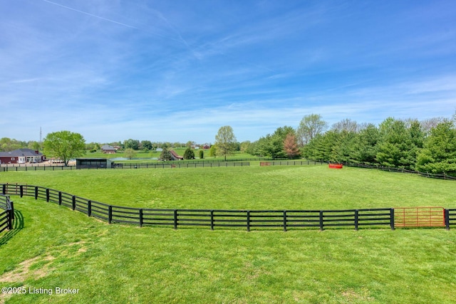 view of yard with fence and a rural view