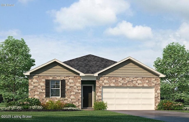 11036 Pheasant Hill Cir, Louisville, KY 40229 - ranch-style house featuring a garage, roof with shingles, driveway, and stone siding