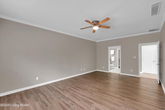 10002 Brownsboro Gardens Cir, Louisville, KY 40241 - unfurnished room featuring ceiling fan, ornamental molding, wood finished floors, and visible vents