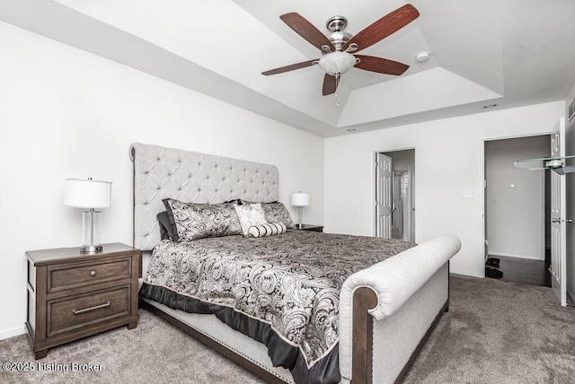 220 Rockcrest Way, Louisville, KY 40245 - carpeted bedroom with a tray ceiling, baseboards, and ceiling fan