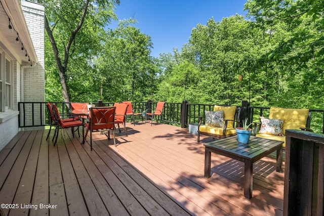 3003 Coffee Tree Ct, Crestwood, KY 40014 - wooden terrace with outdoor dining space and view of scattered trees