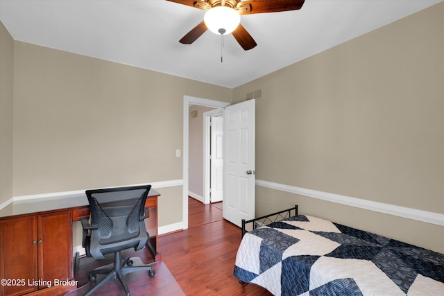 418 Glensford Dr, Louisville, KY 40245 - bedroom with dark wood-style flooring, a desk, baseboards, and ceiling fan