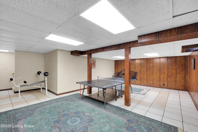 418 Glensford Dr, Louisville, KY 40245 - recreation room featuring light tile patterned floors, a paneled ceiling, and baseboards