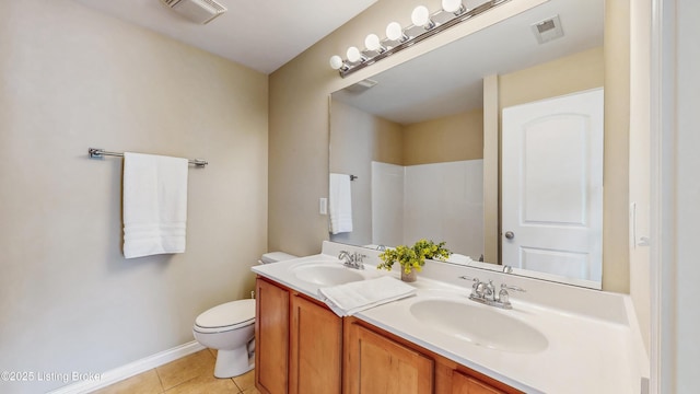 full bathroom with a sink, tile patterned floors, and visible vents