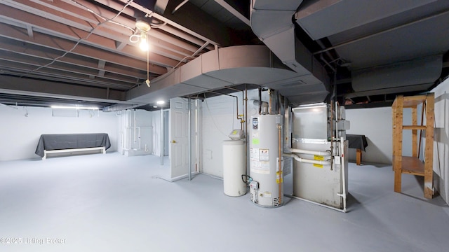 below grade area with heating unit and water heater