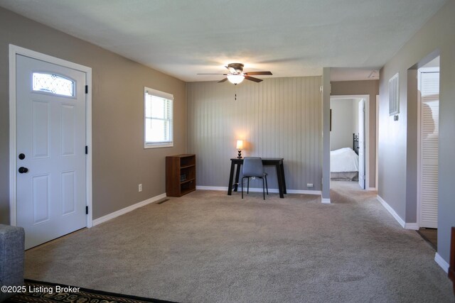 9500 Galene Dr, Louisville, KY 40299 - carpeted foyer entrance with visible vents, baseboards, and ceiling fan